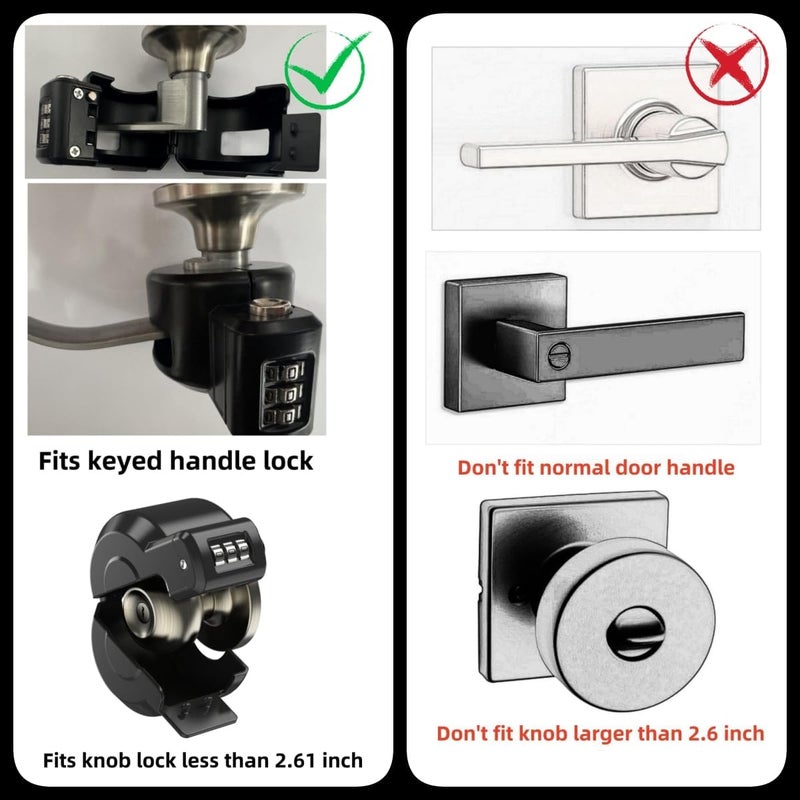 PUGED Keyed Door Handle Lockout Device Cover with Code to Disable Access to Keyhole Combination Lock for Bedroom from Outside Only Fits Handle Lock with Long Connecting Shaft Please Measure Before Order - Image 3